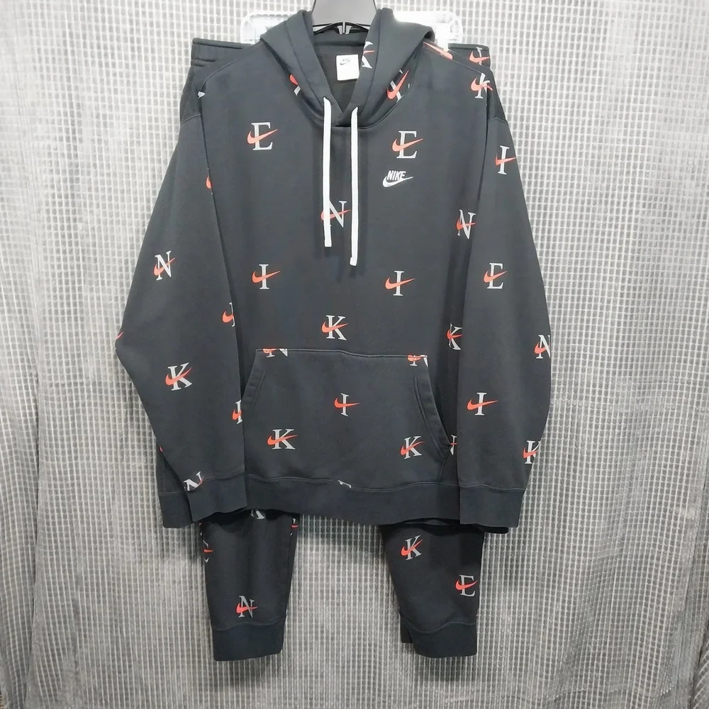 Nike Tracksuit Men All Over Print Hoodie Joggers 4XL Black